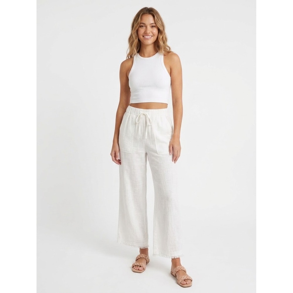 Thread & Supply White Linen Blend Wide Leg Crop Pants B341RLSTJ Small